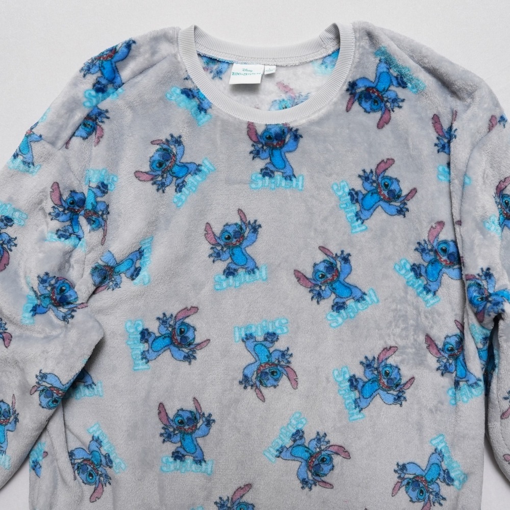 Disney Lilo & Stitch Womens Large Gray Fuzzy Fleece Crewneck Sweatshirt - Picture 3 of 14